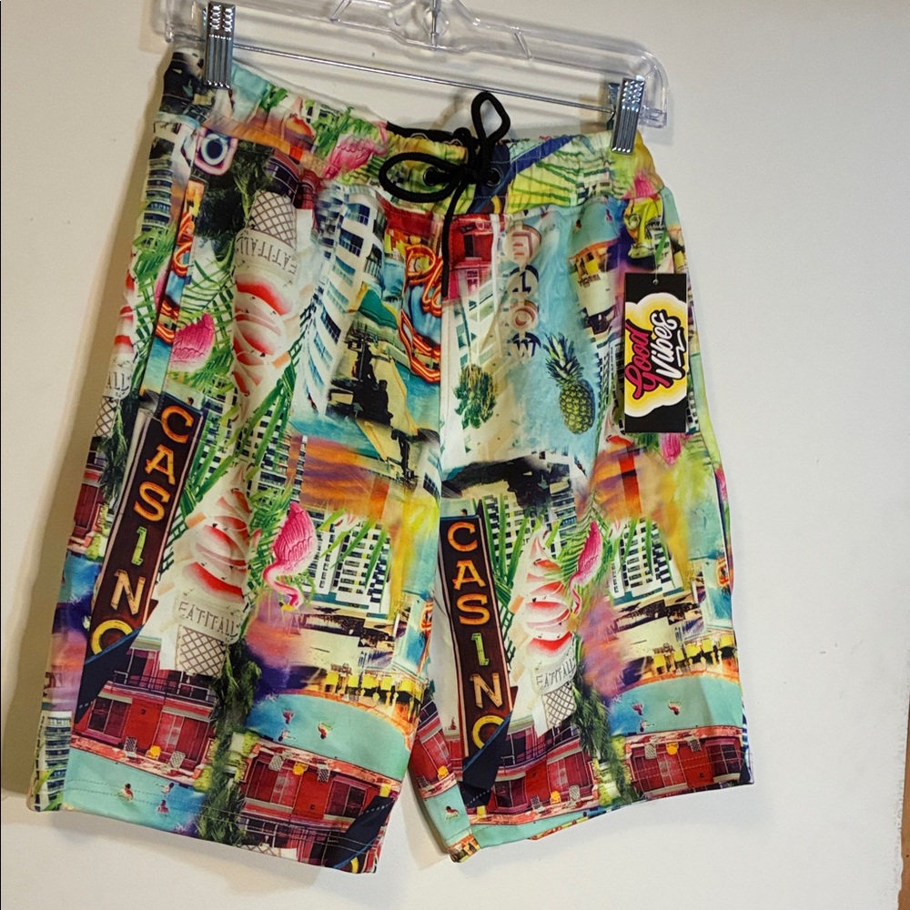 Good Vibes Colorful Casino Print Men's Board Shorts